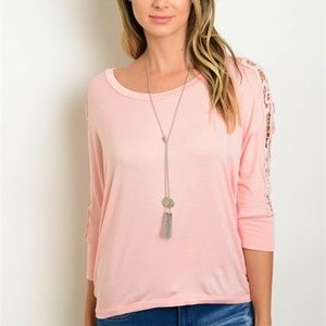 PEACH CROCHET LONG SLEEVE TOP SIZES :S,M,L